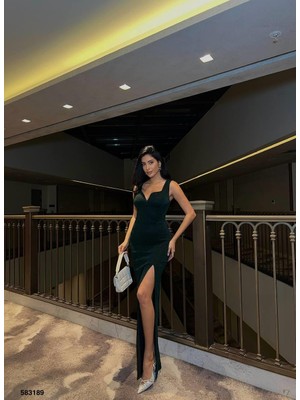 Zümrüt Flowers Kumaş Askılı Yırtmaçlı Maxi Boy Abiye Elbise 583189