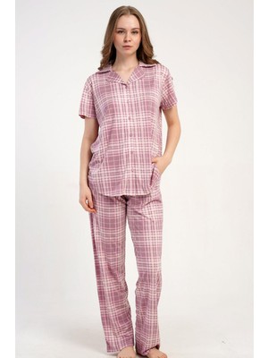 Kezokino Kadın Önden Düğmeli Kısa Kollu Pembe Pijama Takımı C6T9N1215