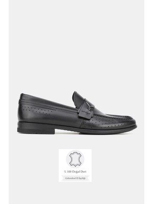 Tunaelli Erkek Siyah Hakiki Doğal Deri 39-45 Numara Loafer Ayakkabı