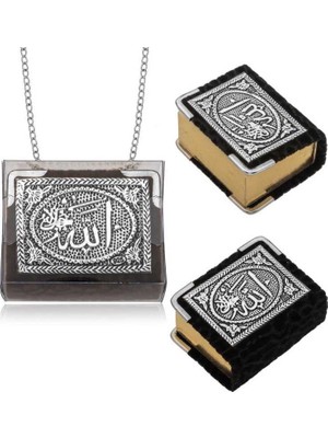Blackcraft 925 Ayar Gümüş Işlemeli Bordo Kadife Kaplı Zincirli Minyatür Kur'an-I Kerim