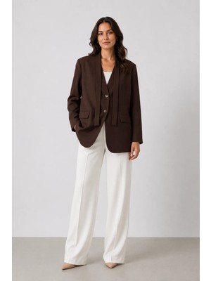 Maldia Shop Noir Şal Yaka Dökümlü Kahve Blazer Ceket