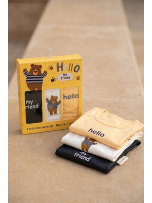 Katia & Bony 3'lü Paket Çocuk Teddy Baskılı Kutulu Atlet