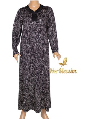 Hermevsim Hesna Kadın Demet Büyük Beden Kuplu Boydan Siyah Elbise Desen 15
