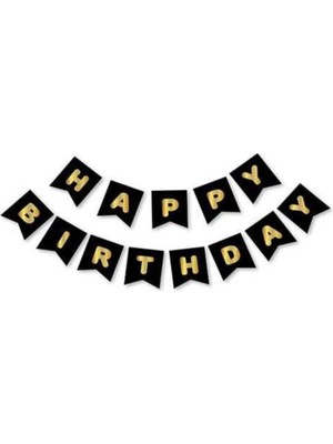 Borapack Happy Birthday Banner Siyah Gold Yazı