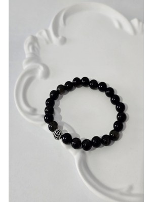 c-bhadu naturel 8 mm Zirkon Taşlı Gold Obsidyen Doğaltaş Bileklik