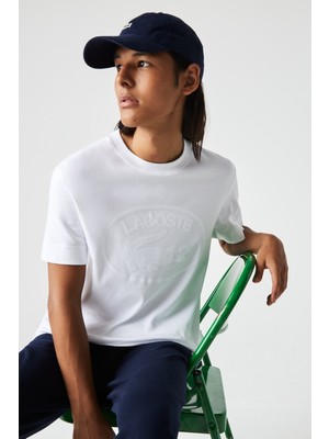 Lacoste Relaxed Fit Mens Tee Bisiklet Yaka Organik Pamuk Erkek Tişört Beyaz