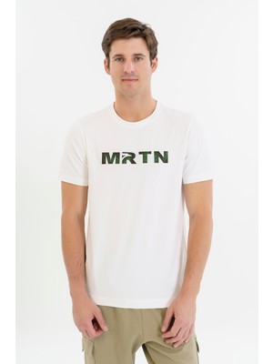 Maraton Regular Erkek Bisiklet Yaka  Beyaz T-Shirt