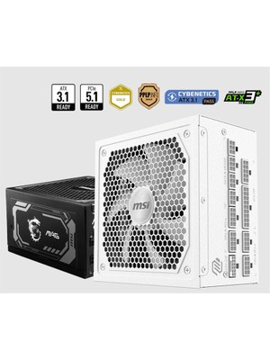 MSI Msı Mag A1000GL Pcıe5 Whıte 1000W 80+ Gold Power Supply