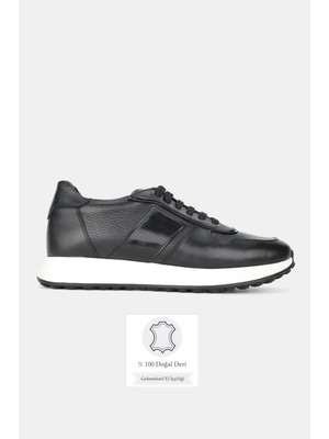 Tunaelli Erkek Siyah Hakiki Doğal Deri 39-45-46 Numara Eva Taban Bağcıklı Sneaker Ayakkabı