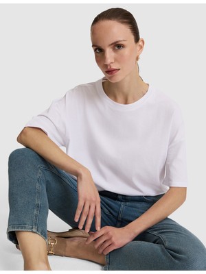 Pierre Cardin Kadın Beyaz Oversize Bisiklet Yaka Tişört 50325455-VR013