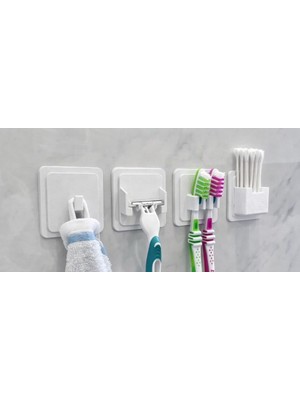 3D Baskı Zamanı 4 Lü Set Banyo Düzenleyici Organizer - Diş Fırçalık, Jilet Askısı, Havlu Kancası ve Kulak Çubuğu Standı
