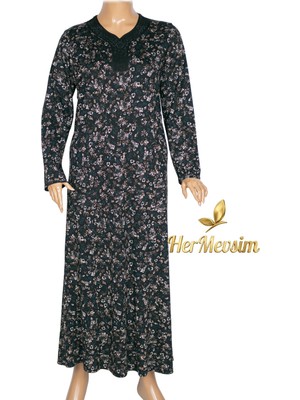 Hermevsim Hesna Kadın Demet Büyük Beden Kuplu Boydan Siyah Elbise Desen 5
