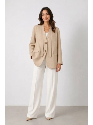 Maldia Shop Noir Şal Yaka Dökümlü Krem Blazer Ceket
