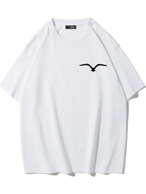 Brz Collection Unisex Oversize Minimal Martı T-Shirt (Beyaz)