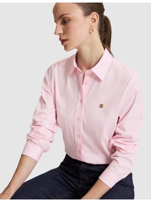 Pierre Cardin Kadın Pembe Slim Fit Pamuklu Basic Gömlek 50328627-VR041