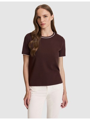 Pierre Cardin Kadın Kahverengi Slim Fit Triko Tişört 50326921-VR029