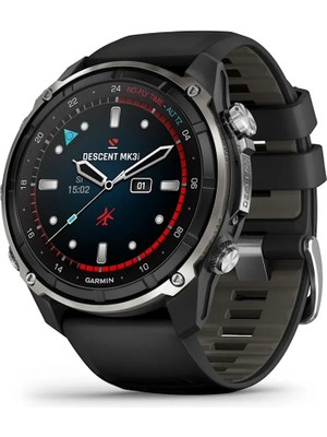 Garmin Descent MK3I – 51 mm - Gümüş ve Siyah Pvd Kaplamalı Titanyum, Siyah/çakıl Grisi Silikon Kayışlı