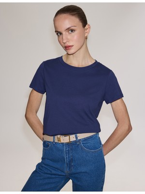 Pierre Cardin Kadın Lacivert Regular Fit Basic Tişört 50325474-VR033