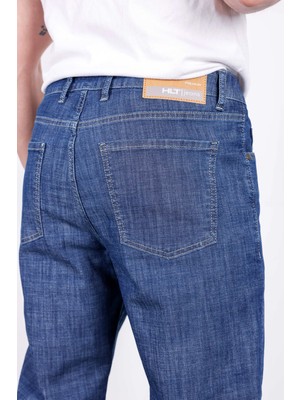Hlt Jeans Erkek Yazlık Koyu Mavi Ince Kumaş Regular Fit Boru Paça Esnek Likralı Jeans HLTHE001968