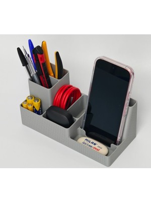 3D Baskı Zamanı Telefon Standlı Masaüstü Full Organizer Beyaz - 3D Tasarım Kablo Düzenleyici ve Çok Bölmeli Kalemlik