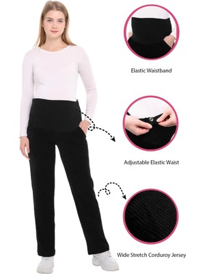 Luvmabelly MYRA8510 Beli Ayarlanabilir Kışlık Kadife Hamile Pantolonu -Siyah