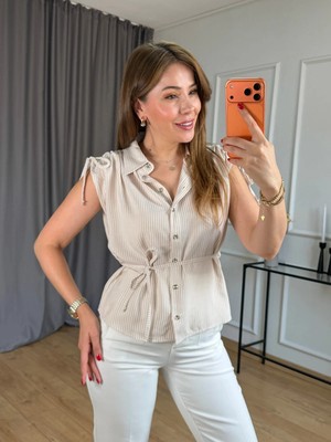 Size Özgü Taş Ince Çizgili Viskon Gömlek