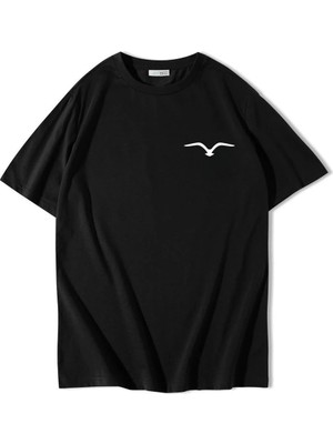 Brz Collection Unisex Oversize Minimal Martı T-Shirt Siyah