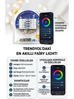 Hanedanev 10 Metre App Kontrollü Rgb LED Şerit Işık - Müzik Ses Sensörlü Işık Zinciri, Zamanlayıcı Dekorasyon