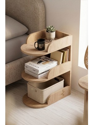 Reyo Falez Komodin Modern Ahşap 3 Katlı Raflı Yan Sehpa Çok Amaçlı Organizer Kitaplık Naturel