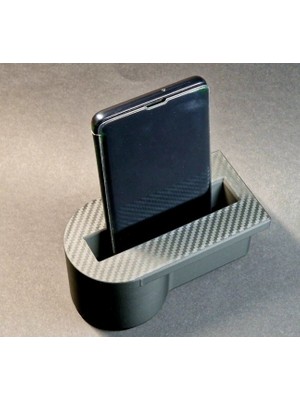 3D Baskı Zamanı Evrensel Araç Bardaklık Içi Telefon Tutucu ve Organizer - Karbon Desenli Konsol Düzenleyici Cep