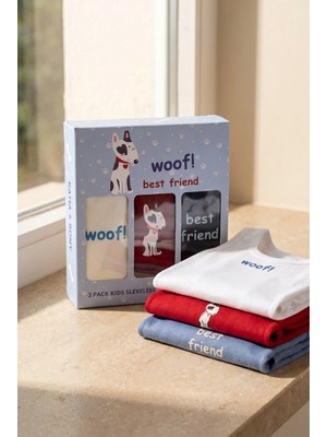 Katia & Bony 3'lü Paket Köpek Desenli Çocuk Kutulu Atlet Kırmızı