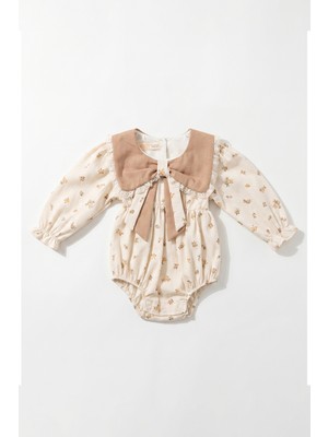 Joy Kids Kız Bebek Fisto Yakalı Romper Zıbın Lüx Elbise (3-18AY) (Bej)