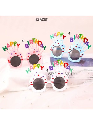 Pandoli Happy Birthday Krema Gözlük 3 Renk Çocuk Yetişkin Uyumlu 12 Adet Hawai Retro