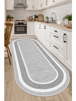 West Home Makinede Yıkanabilir Kaymaz Taban Leke Tutmaz Dijital Oval Mutfak Halısı Salon Halısı ve  Yolluk