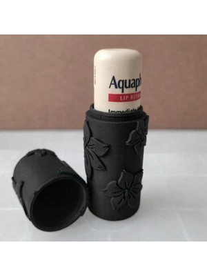 3D Baskı Zamanı 3D Yazıcı Baskısı Siyah Çiçek Desenli Dekoratif Dudak Balmı ve Lip Balm Koruyucu Kılıf Kapak