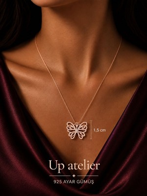 Up Atelier 925 Ayar Gümüş Zirkon Taşlı Gold Kelebek Model