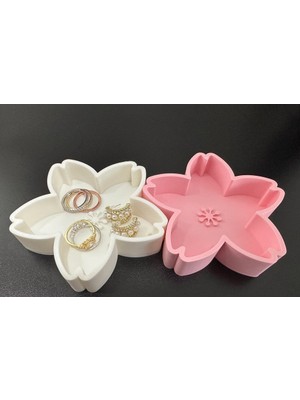 3D Baskı Zamanı Sakura Çiçeği Takı Düzenleyici 2 Li | 3D Baskı Cherry Blossom Trinket Tray | Minimalist Yüzük & Küpe Organizer