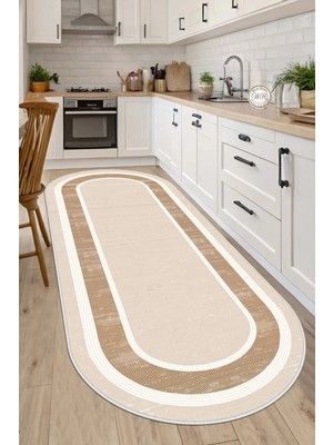 West Home Makinede Yıkanabilir Kaymaz Taban Leke Tutmaz Dijital Oval Mutfak Halısı Salon Halısı ve  Yolluk