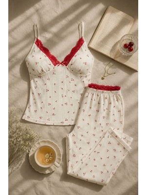 Koza İç Giyim Kadın Pamuklu Kaplı Askılı Dantelli Pijama Takımı