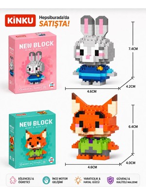 Kinku Judy Hopps - Nick Wilde Mini 3D Puzzle / Sevimli Figür / 2'li Eğlenceli Set / Hobi+..