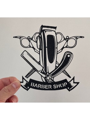 3D Baskı Zamanı Barber Shop 3D Duvar Dekoru - Tıraş Makinesi ve Ustura Tasarımlı Berber Salonu Duvar Tabelası
