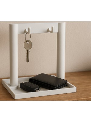 3D Baskı Zamanı Dekoratif Anahtarlık Standı ve Masaüstü Düzenleyici Tepsi - Beyaz, Minimalist Tasarım