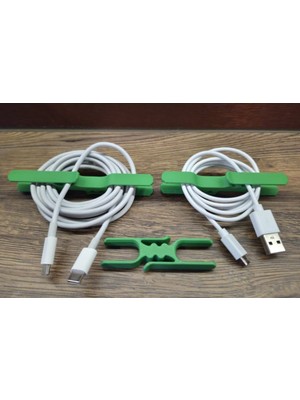 3D Baskı Zamanı Pratik Kablo Düzenleyici Klips Seti - 3D Tasarım Taşınabilir USB ve Şarj Kablosu Toplayıcı (Yeşil)