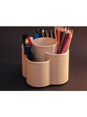 3D Baskı Zamanı Çok Bölmeli Masaüstü Organizer - 3D Tasarım Modern Kalemlik ve Ofis Düzenleyici (Bej)