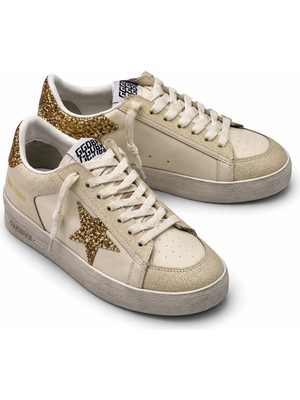 Globalux Golden Goose Stardan - Ecru Gold Glitter Star Sneaker - Günlük - Simli - Kadın Ayakkabı