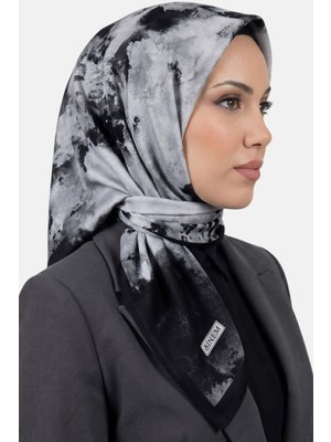Hadiora Kadın Siyah Gri Soyut Desenli Dikişli Yazma
