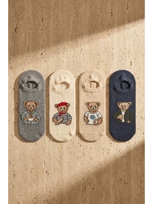 Bony Socks Unisex 4'lü Teddy Desenli Görünmez Çorap