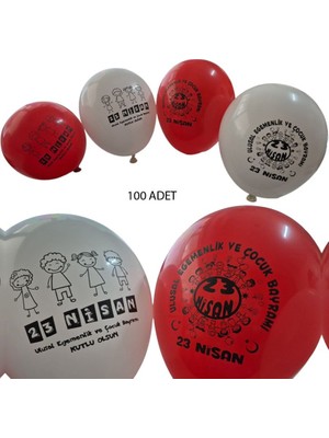 Pandoli Kırmızı Beyaz Renk 23 Nisan Baskılı Gösterisi Için Lateks Balon 100 Adet