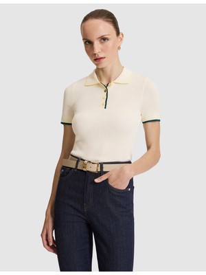 Pierre Cardin Kadın Ekru Slim Polo Yaka Triko Tişört 50324272-VR019