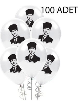 Pandoli Atatürk Baskılı Lateks Balon Beyaz Üzeri Siyah Renk 100 Adet Gösteri